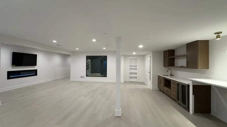 Finished basement great room in a Chicago-area home