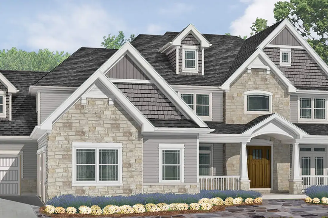 Exterior rendering of a custom home drawn for a Skycrest Homes client