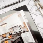 A tablet showcasing a modern kitchen design, illustrating current remodeling trends in Barrington.