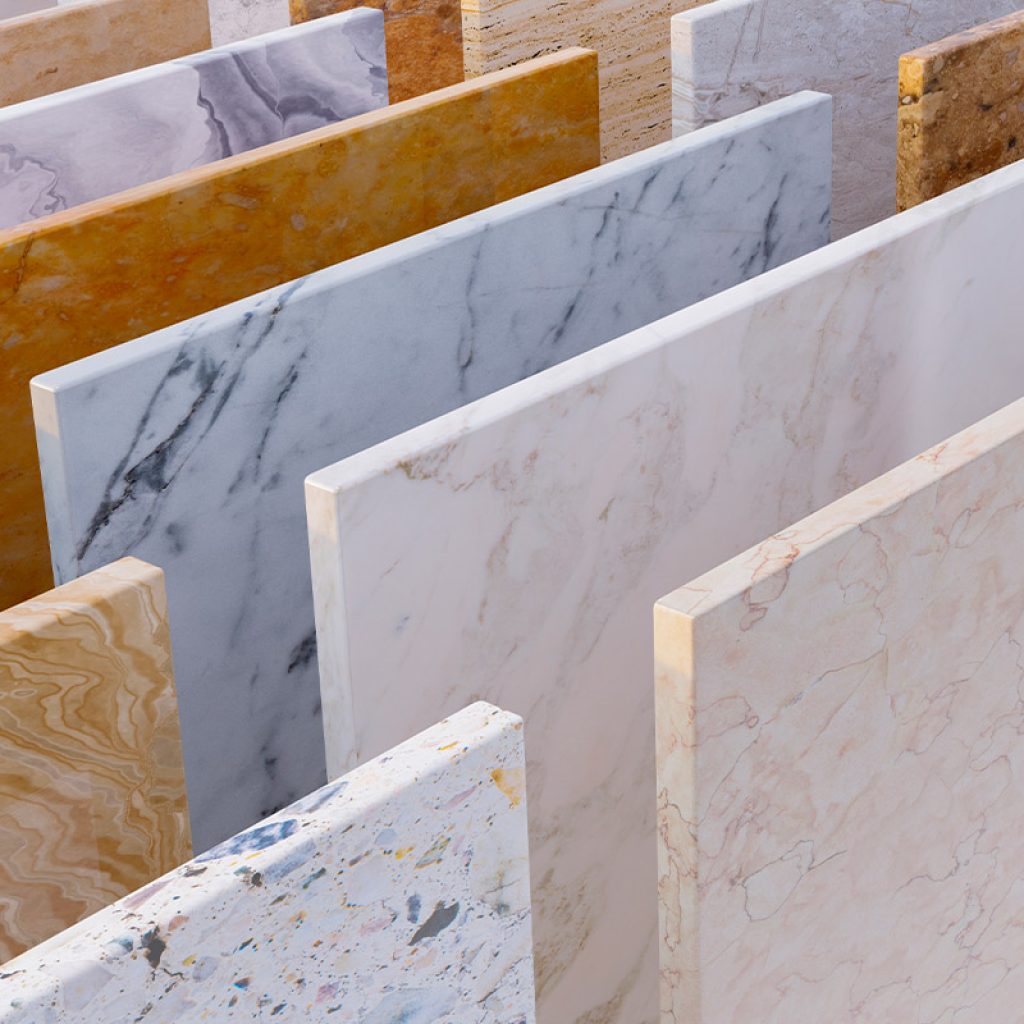 An assortment of marbles in diverse colors and textures, highlighting options for home extension projects in Elmhurst.